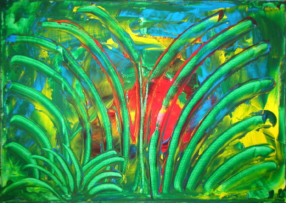 H.H.Freudsmich - RAIN>FOREST - 53 - afternoon - Acryl auf Lwd - 2025 - 55 x 75 cm